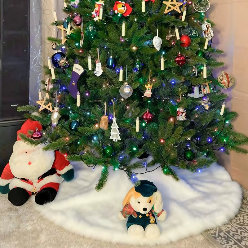 1Pc Plush Christmas Tree Skirt 90Cm round Snow Xmas Tree Mat Base Cover Faux Fur Home Decorations for Holiday Party