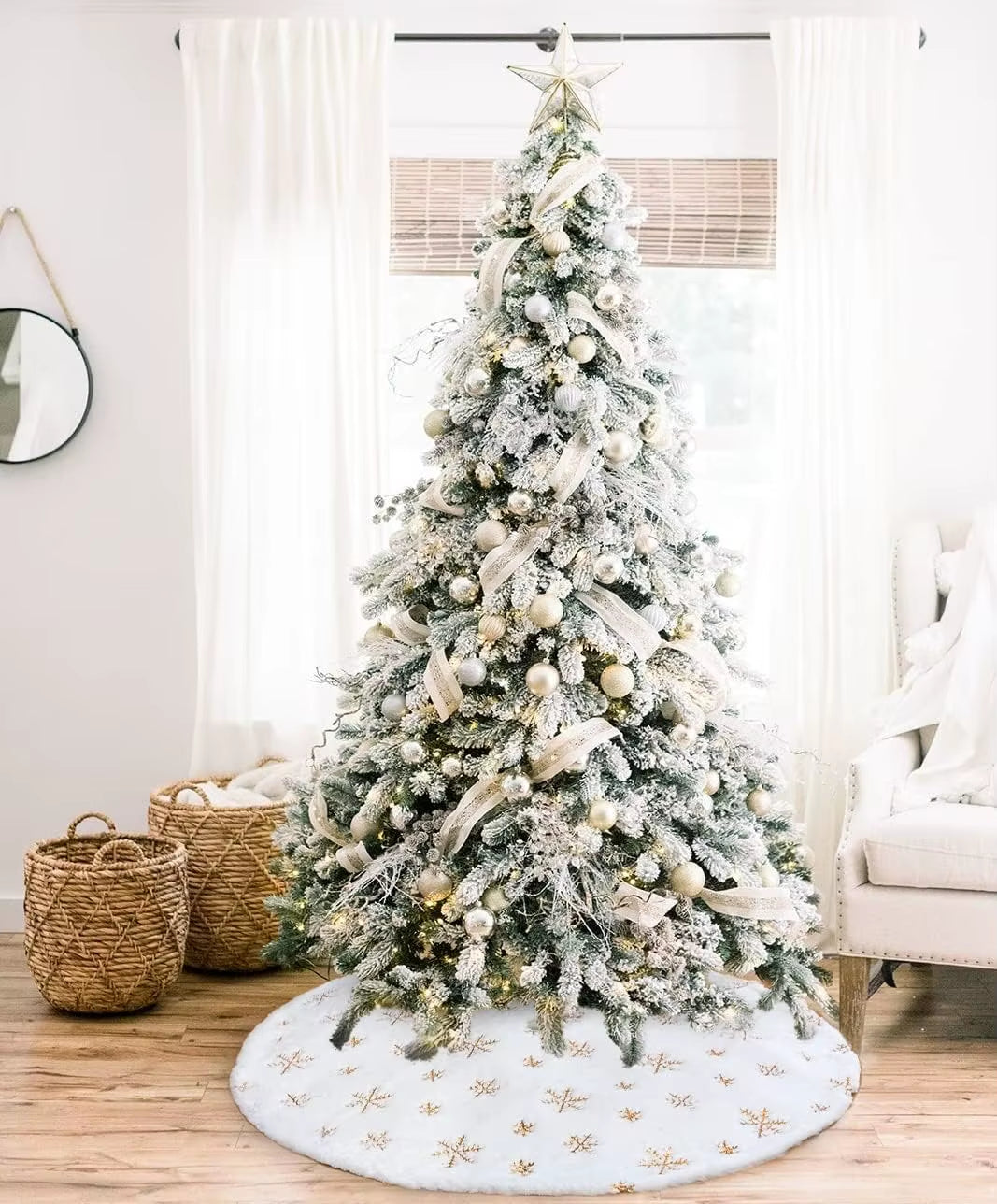 78/90/122 CM Christmas Tree Skirt White Faux Fur Xmas Sequin Carpet Mat Home Party Decorations