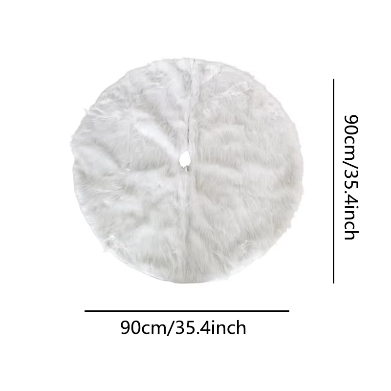 1Pc Plush Christmas Tree Skirt 90Cm round Snow Xmas Tree Mat Base Cover Faux Fur Home Decorations for Holiday Party