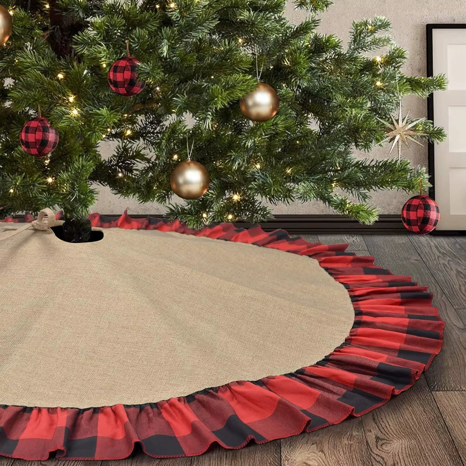 90/120Cm Christmas Tree Skirt Burlap Fall Tree Skirt,Rustic Farmhouse Jute Xmas Tree Skirt for Fall Farmhouse Thanksgiving Decor
