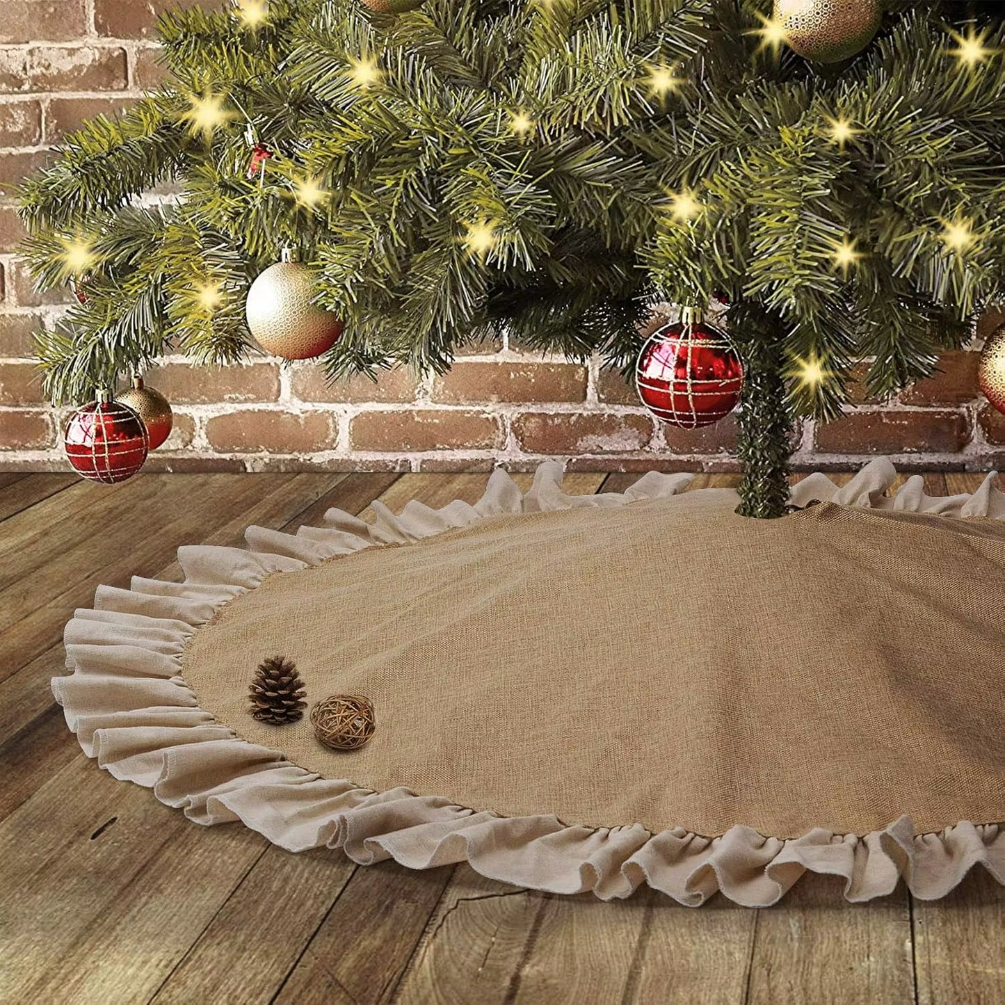 90/120Cm Christmas Tree Skirt Burlap Fall Tree Skirt,Rustic Farmhouse Jute Xmas Tree Skirt for Fall Farmhouse Thanksgiving Decor