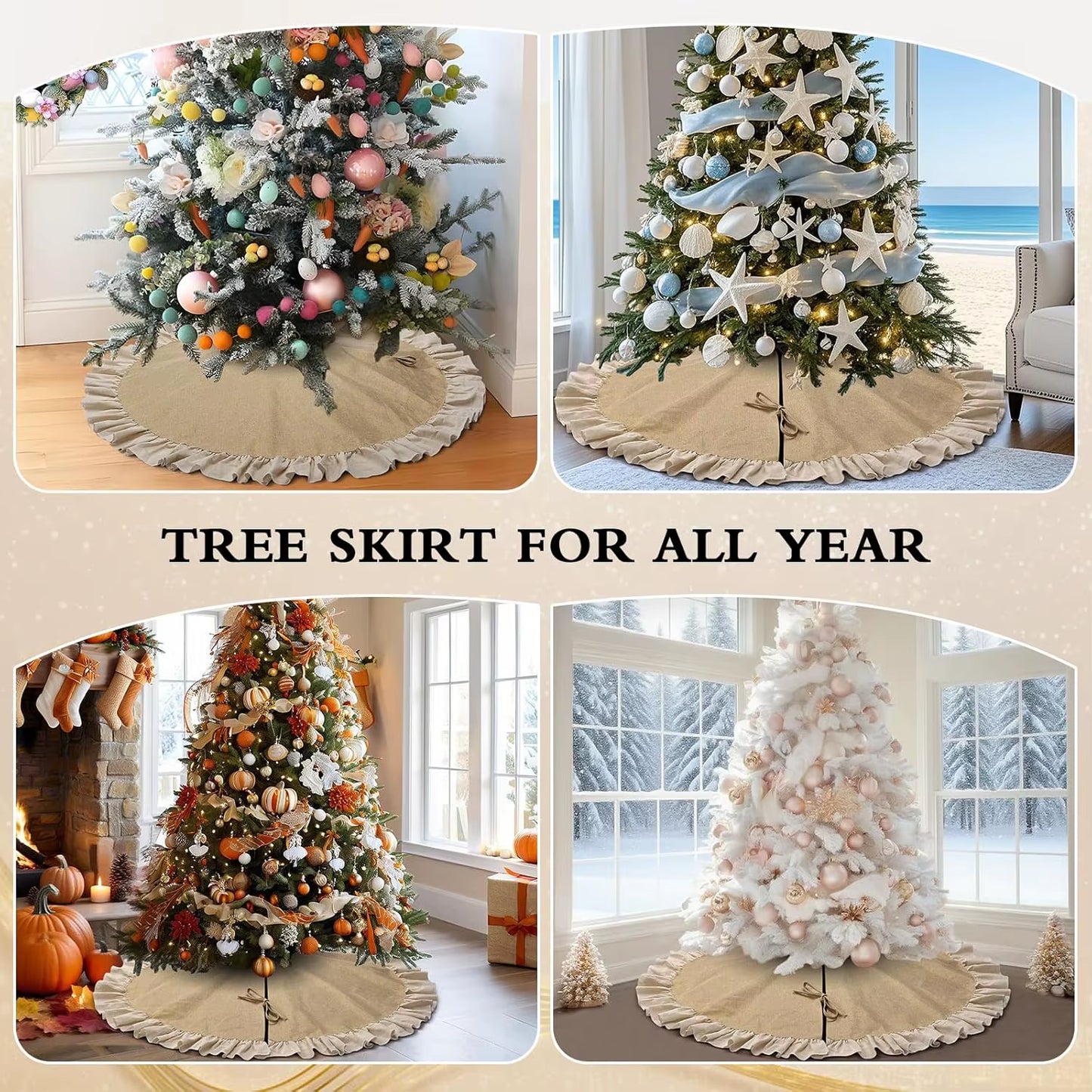 90/120Cm Christmas Tree Skirt Burlap Fall Tree Skirt,Rustic Farmhouse Jute Xmas Tree Skirt for Fall Farmhouse Thanksgiving Decor