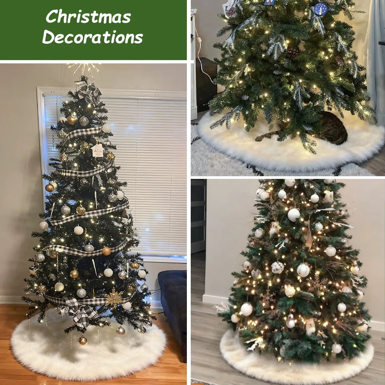 1Pc Plush Christmas Tree Skirt 90Cm round Snow Xmas Tree Mat Base Cover Faux Fur Home Decorations for Holiday Party