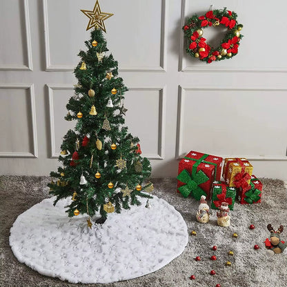 78/90/122 CM Christmas Tree Skirt White Faux Fur Xmas Sequin Carpet Mat Home Party Decorations