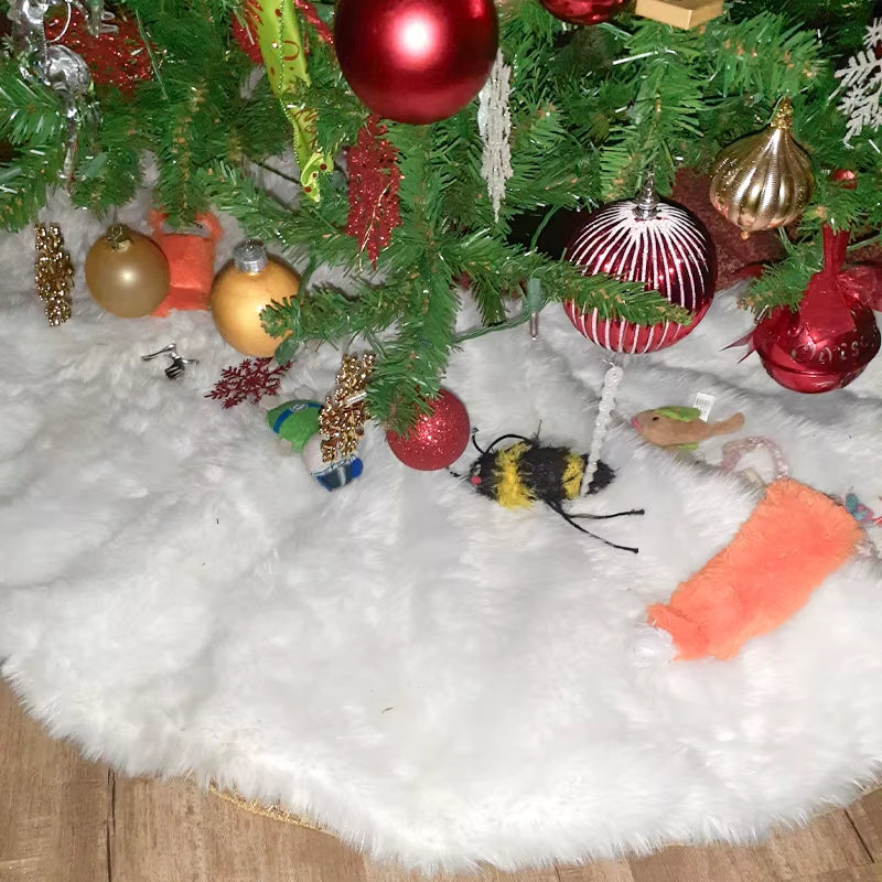 1Pc Plush Christmas Tree Skirt 90Cm round Snow Xmas Tree Mat Base Cover Faux Fur Home Decorations for Holiday Party