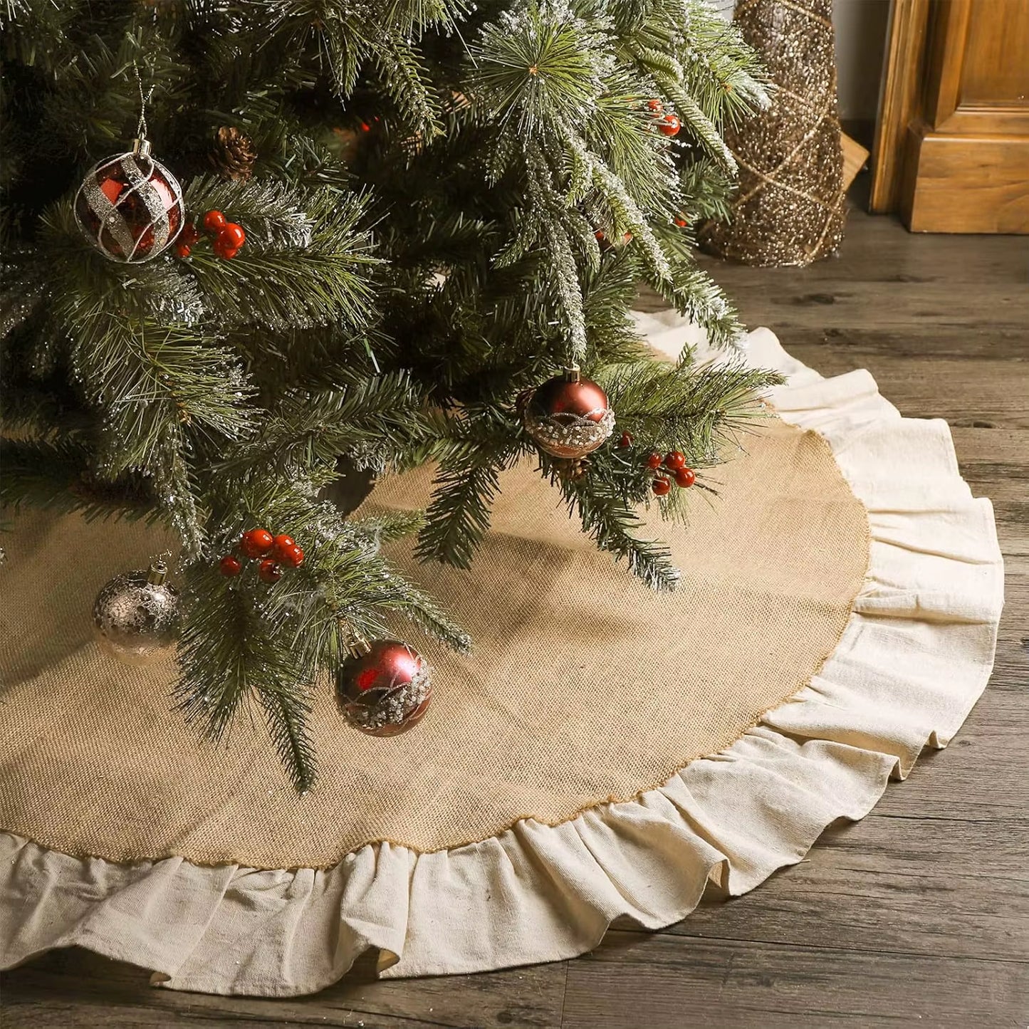 90/120Cm Christmas Tree Skirt Burlap Fall Tree Skirt,Rustic Farmhouse Jute Xmas Tree Skirt for Fall Farmhouse Thanksgiving Decor