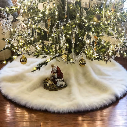 1Pc Plush Christmas Tree Skirt 90Cm round Snow Xmas Tree Mat Base Cover Faux Fur Home Decorations for Holiday Party