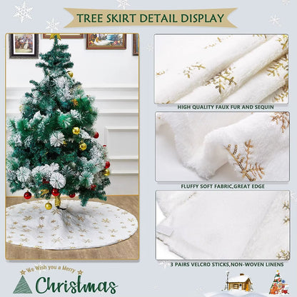 78/90/122 CM Christmas Tree Skirt White Faux Fur Xmas Sequin Carpet Mat Home Party Decorations