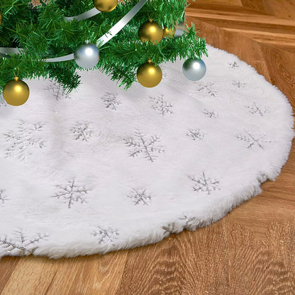 78/90/122 CM Christmas Tree Skirt White Faux Fur Xmas Sequin Carpet Mat Home Party Decorations